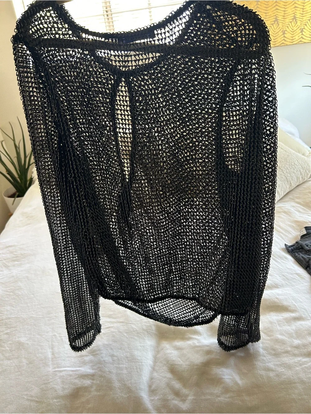 Zara Black Open-Weave Mesh Top